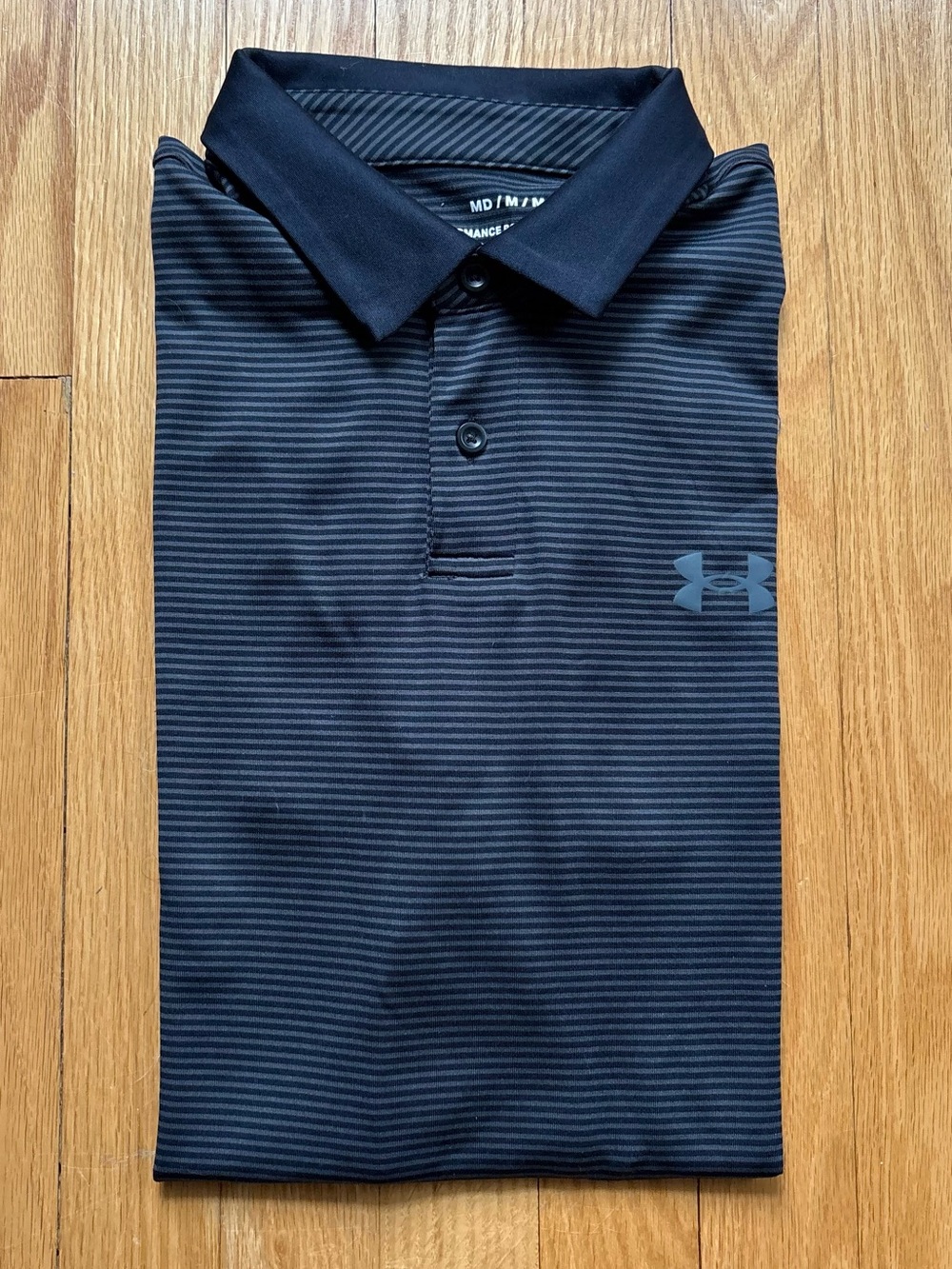 Under Armour Mens Short Sleeve Playoff Polo Shirt Golf Medium Black Gray Stripes